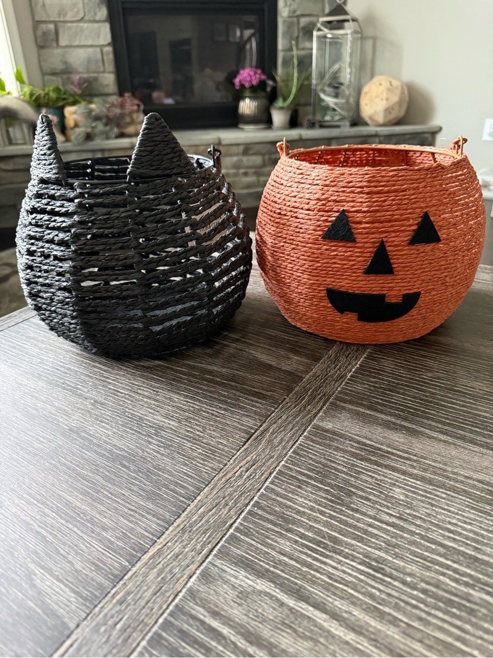 NWT Halloween Pumpkin & Black Cat Basket Set